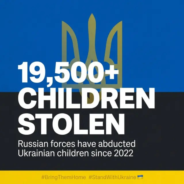 19,500+ Ukrainian children have been stolen from their homeland by Russian forces.
 
This isn't just a number. Each one represents a child torn from their family, their home, their future. Each one is a story of loss, trauma, and a family desperately searching for their loved one.
 
These children are being subjected to forced assimilation—told to forget their language, their culture, their identity as Ukrainians. They're being weaponized in a war they never asked to be part of.
 
But we will not forget them. We will not be silent. Every child deserves to come home.
 
Learn more and support the effort: https://weareallukrainiansusa.org and @saveukraine.official 
 
#BringKidsBack #WeAreAllUkrainians #UkrainianChildren #StandWithUkraine #ChildrenOfWar #SaveUkraine #HumanRights #WarCrimes #Ukraine