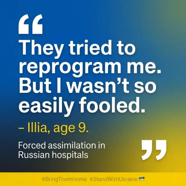 "They tried to reprogram me. But I wasn't so easily fooled." — Illia
 
In a Donetsk hospital, doctors removed shrapnel from 9-year-old Illia's body WITHOUT anesthesia. Between surgeries, the real assault began.
 
They forced him to write in Russian. They told him he could no longer say "Glory to Ukraine." They demanded he pledge allegiance to Russia, claiming his homeland as their territory.
 
This is forced assimilation. This is cultural erasure. This is the systematic attempt to steal not just Ukrainian children's bodies, but their very identities.
 
Illia was just one of thousands undergoing this psychological torture. But his spirit remained unbroken.
 
Meanwhile, hundreds of miles away, his grandmother refused to give up...
 
#ForcedAssimilation #WarCrimes #ChildrensRights #WeAreAllUkrainians #BringKidsBack #StandWithUkraine #SaveUkraine